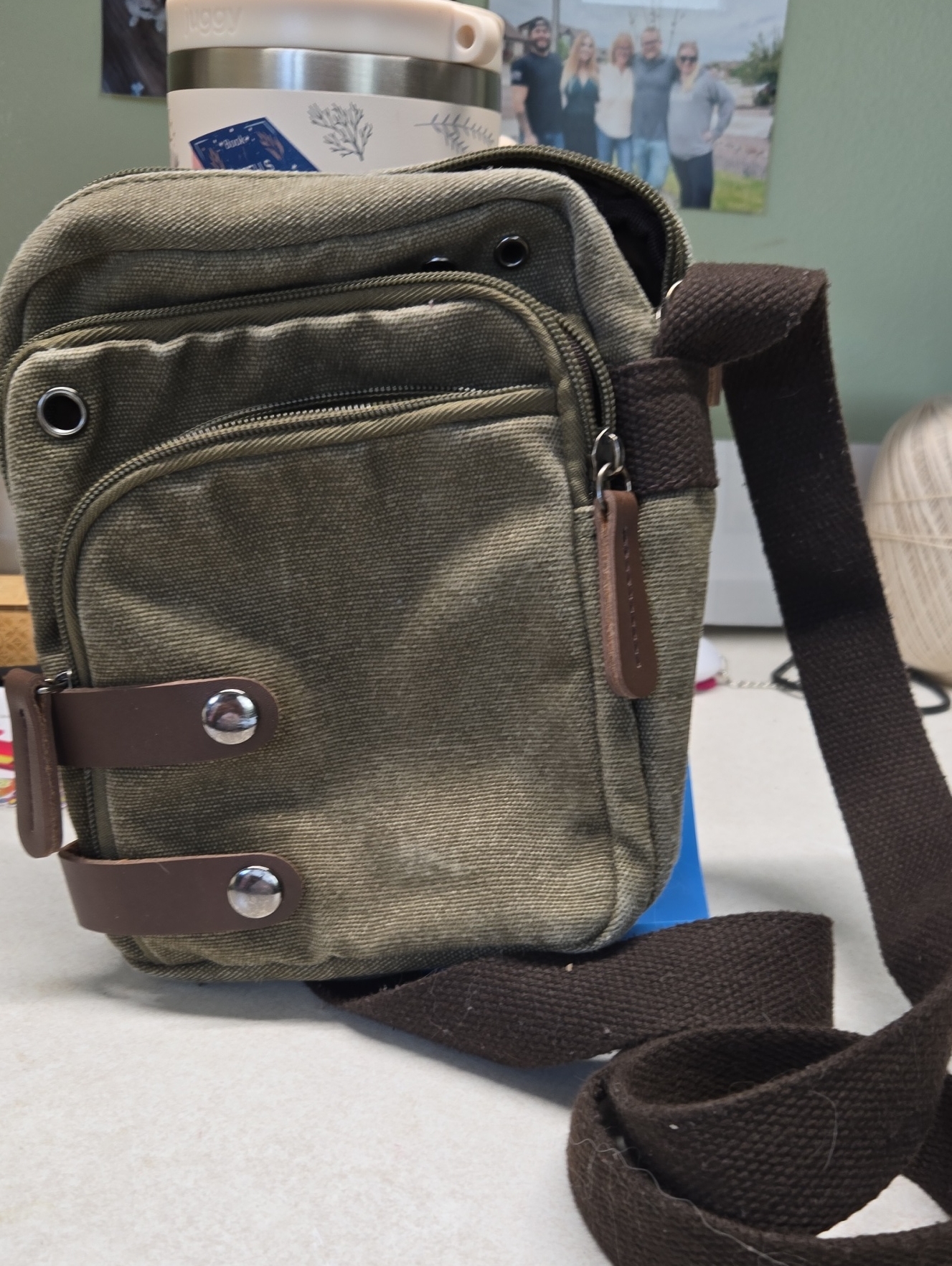 Canvas Crossbody Messenger Bag For Men Or Women  Olive Green